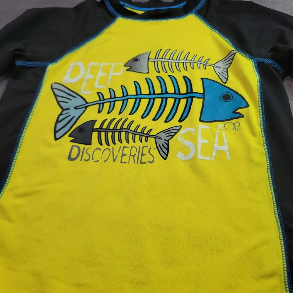Ocean Pacific‎ Boys 8 Deep Sea Discoveries Rash Guard Yellow Black Short Sleeve